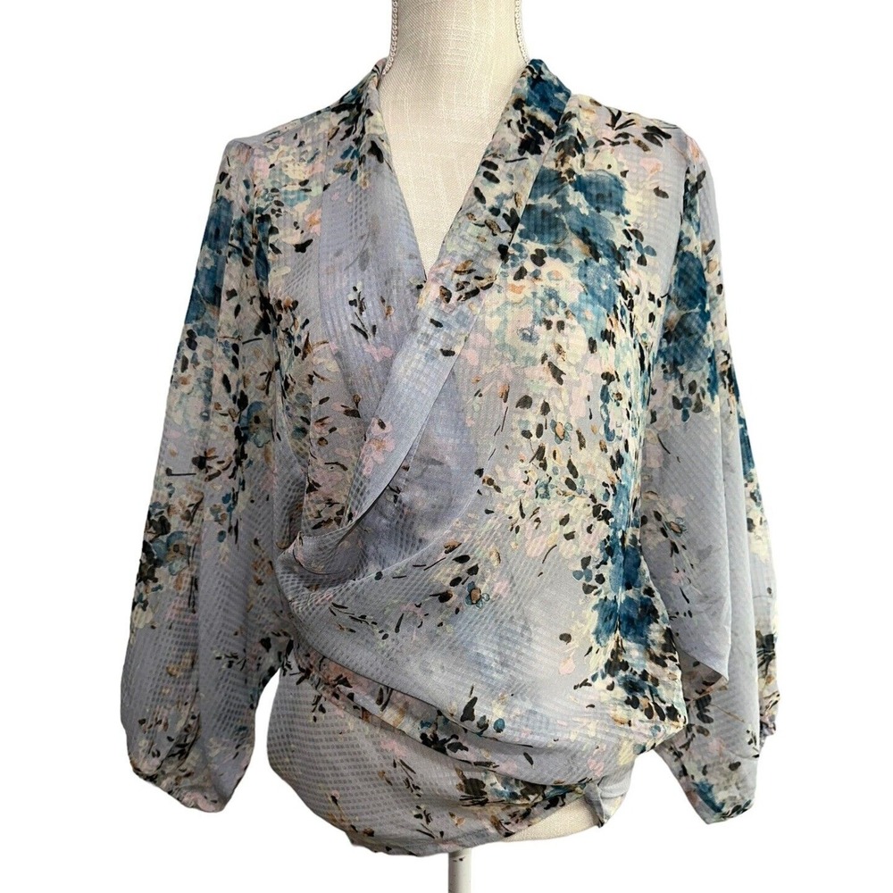 Lovestitch Keila Open Tie Front Top Womens M Chiffon‎ Boho V-Neck 3/4 Sleeve NWT